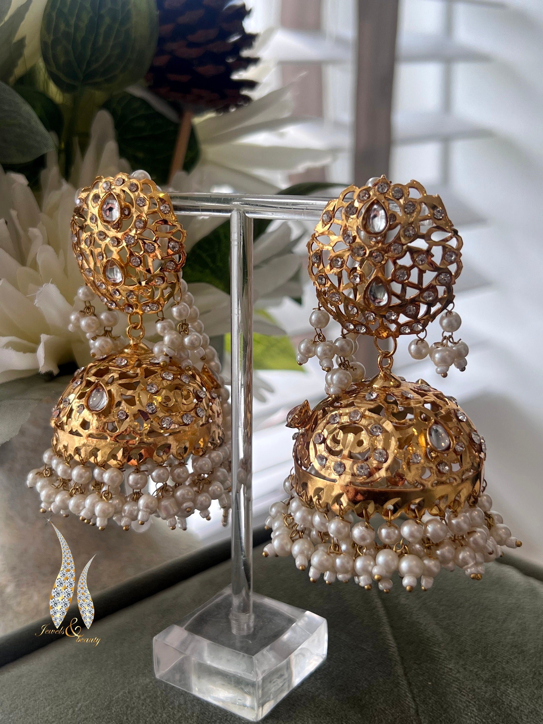 Gold Plated tradional Hyderabadi Jhumki earrings, Pakistani jewellery, indian jewelry