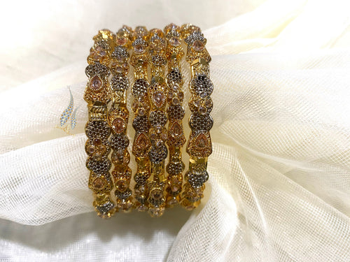 Gold Plated Indian Bridal Bangles: Champion Stone Jewelry, Set of 6