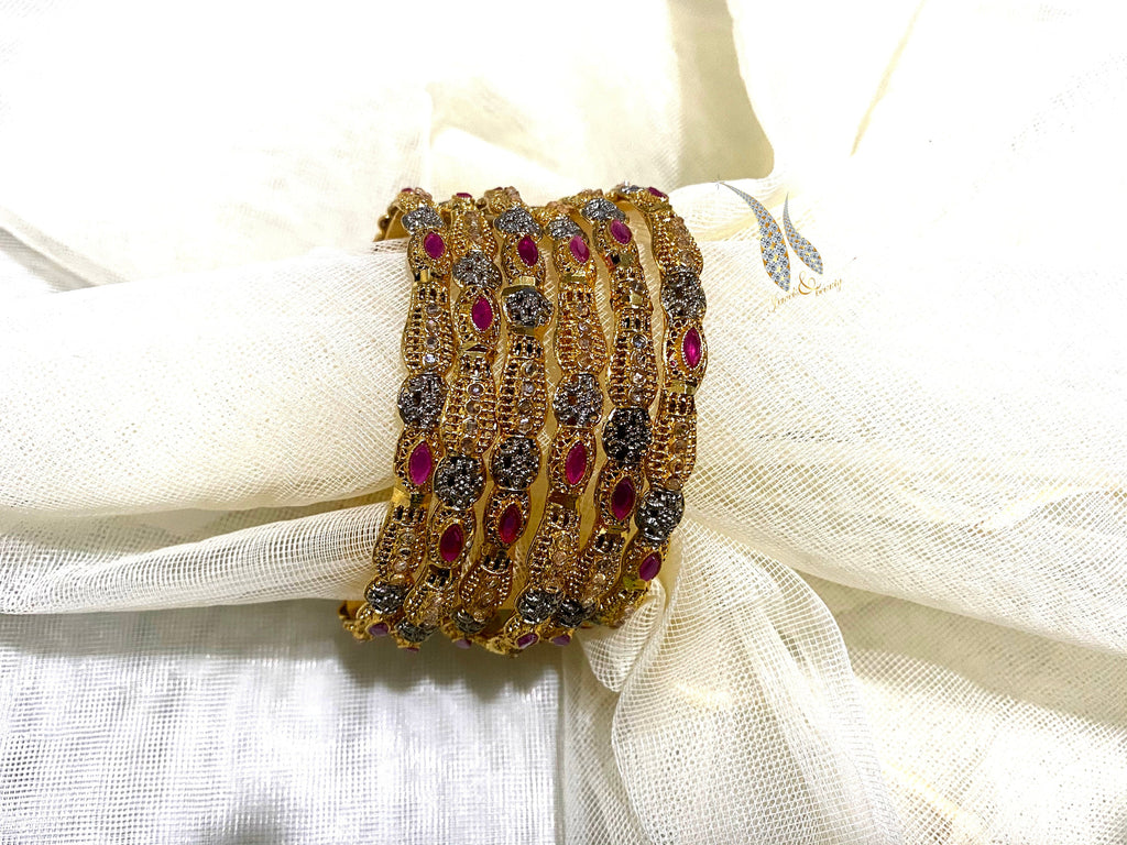 Gold Polish Ruby Bangles: Indian Bridal Jewelry, Set of 6