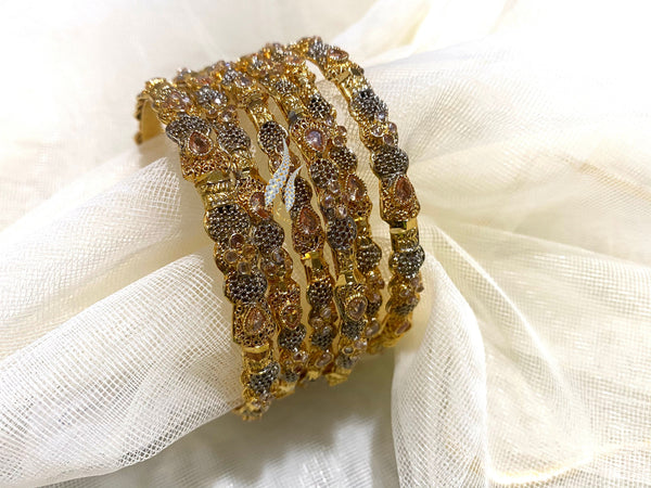 Gold Plated Indian Bridal Bangles: Champion Stone Jewelry, Set of 6
