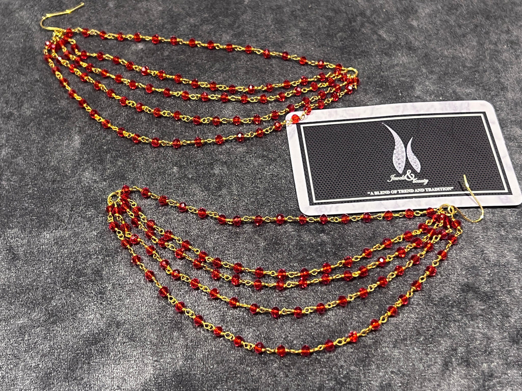 Red Beaded Earring Chain: Indian Pakistani Jewelry