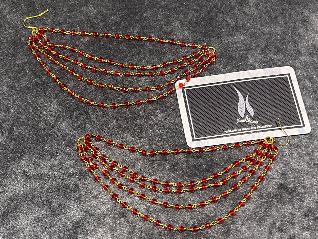 Red Beaded Earring Chain: Indian Pakistani Jewelry