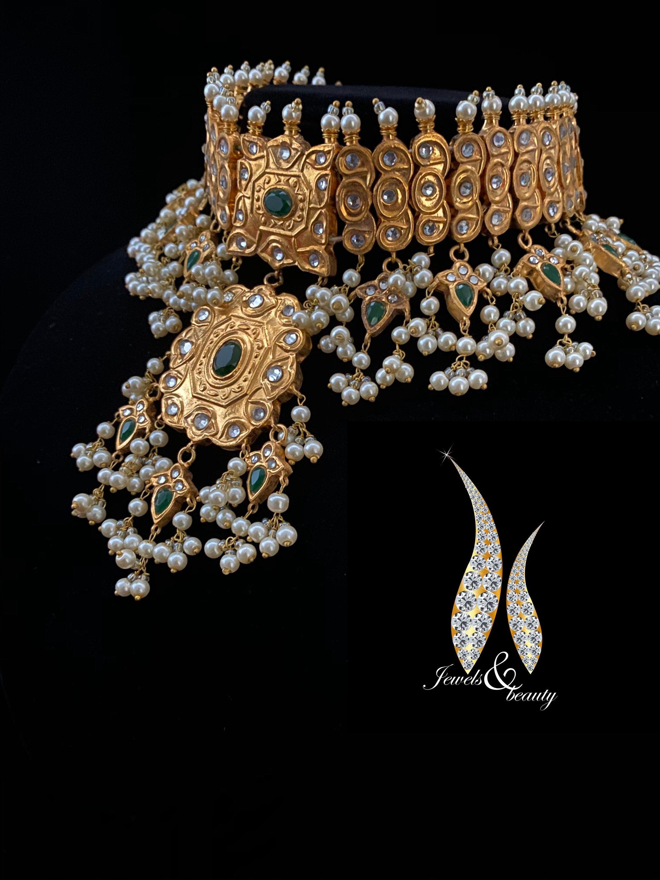 Gold Plated Kundan Choker, Earrings & Tikka Set