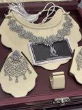 CZ Diamond Bridal Jewelry Set: Silver Choker Necklace & Earrings