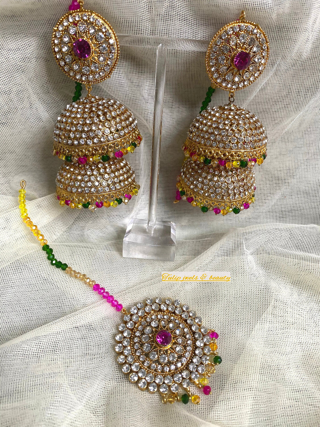 Statement Jhumki Earring Tikka Set: Indian Bridal Jewelry