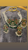 Emerald Choker Jewelry Set: Gold Plated Indian Jhumka Earrings