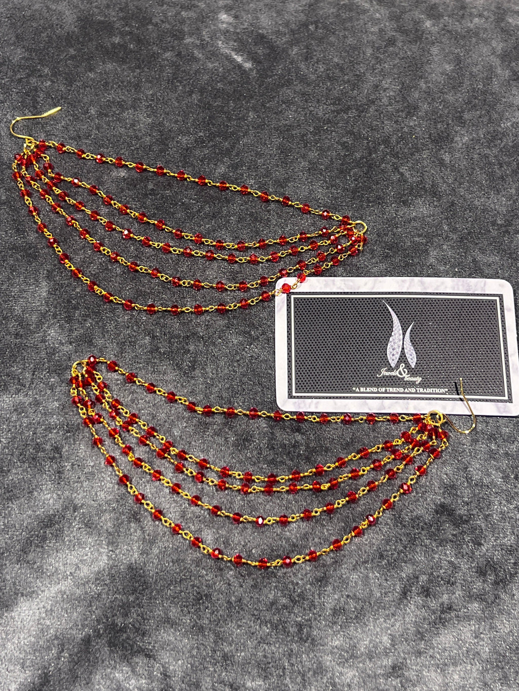 Red Beaded Earring Chain: Indian Pakistani Jewelry