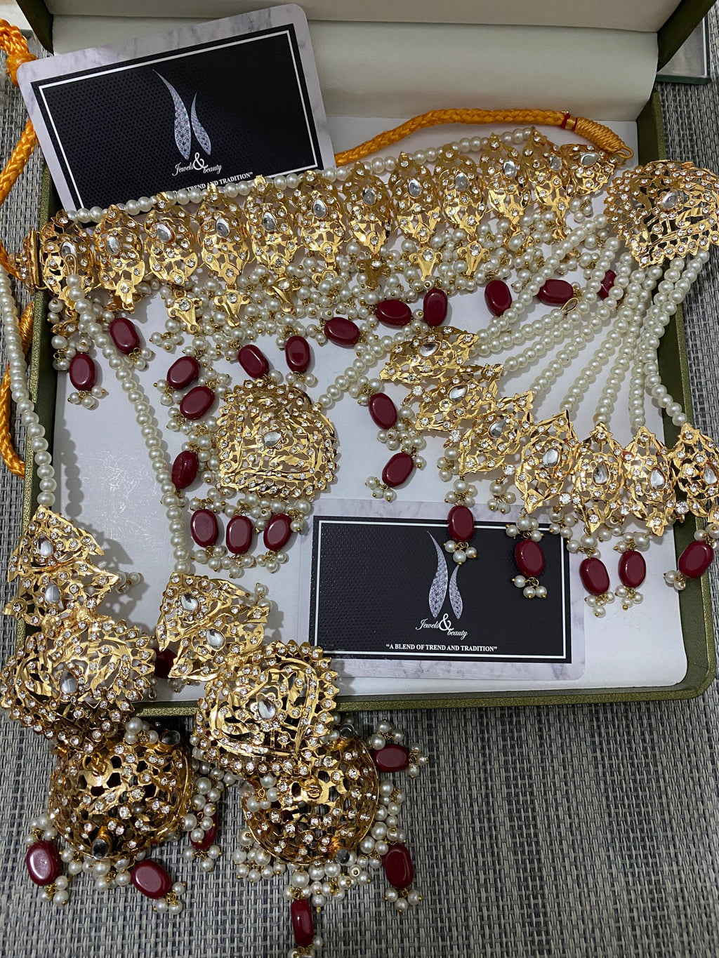 Gold Plated Mughal Choker Set: CZ, Pearls, Indian Bridal Jewelry