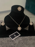 Diamante Gold Plated Jewelry Set: Pendant, Ring & Studs
