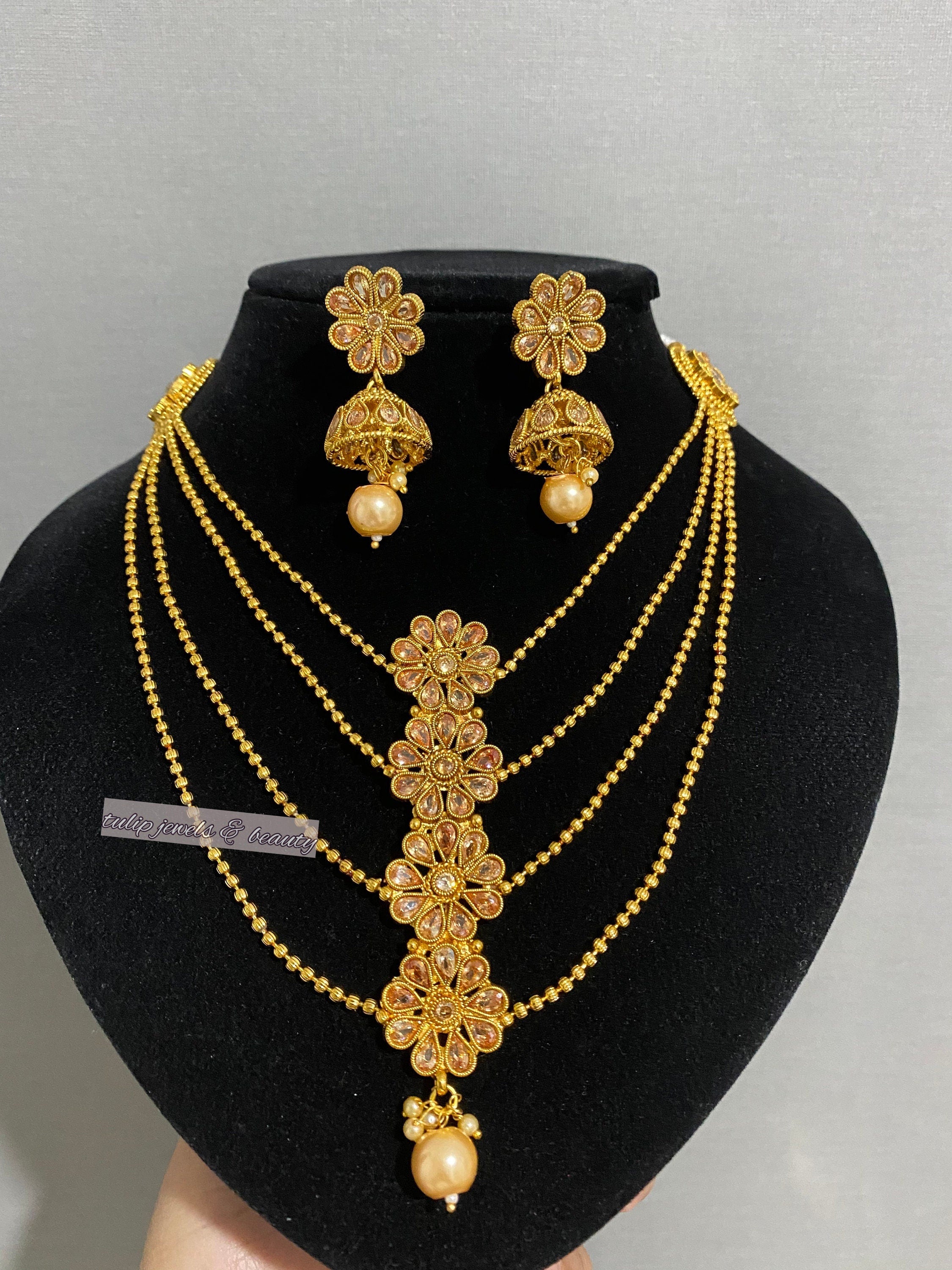 Gold Plated Polki Necklace Set: Indian Pakistani Jewelry