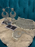 Silver Plated Polki Choker Set: Indian Bridal Jewelry