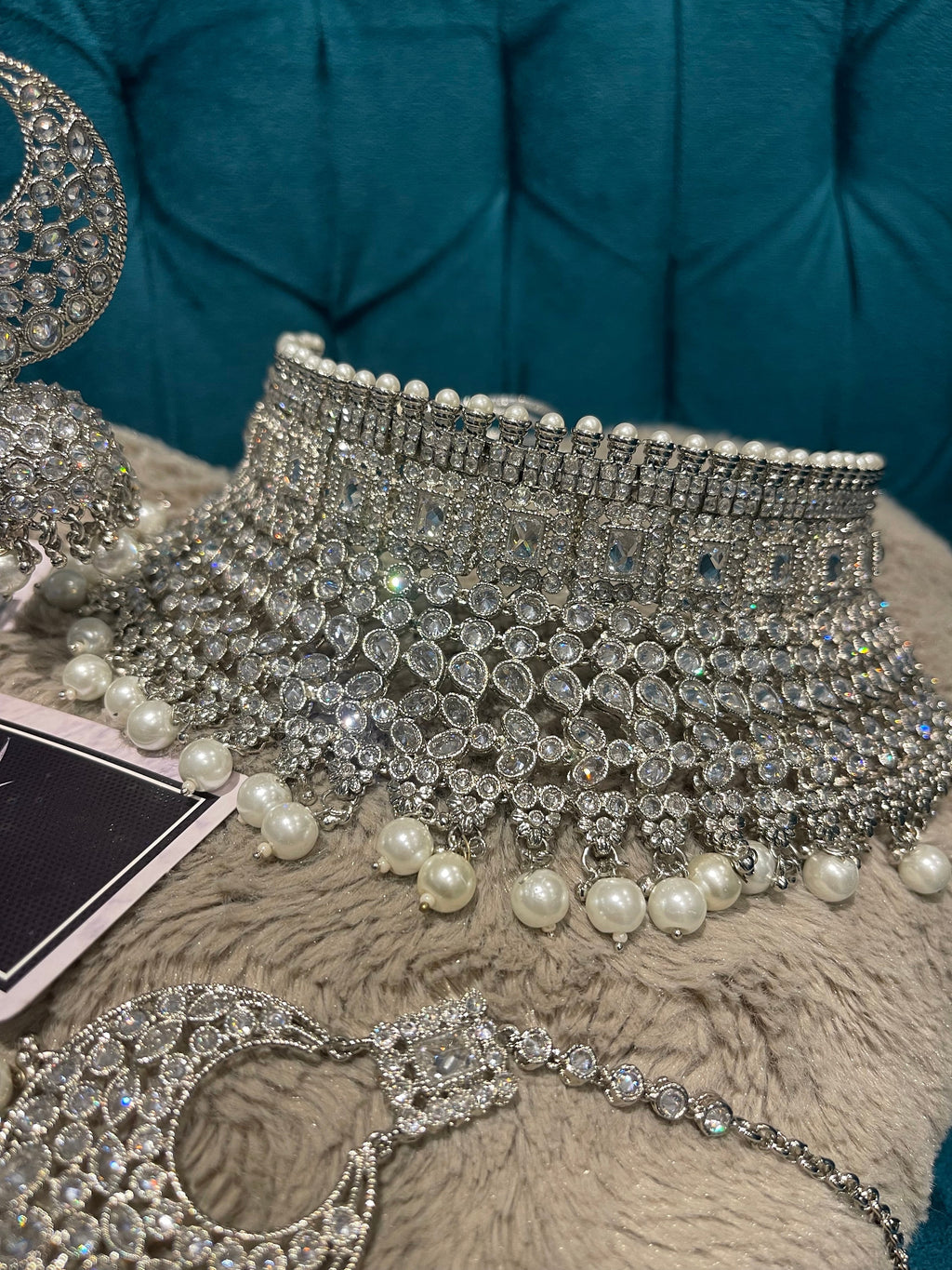 Silver Plated Polki Choker Set: Indian Bridal Jewelry