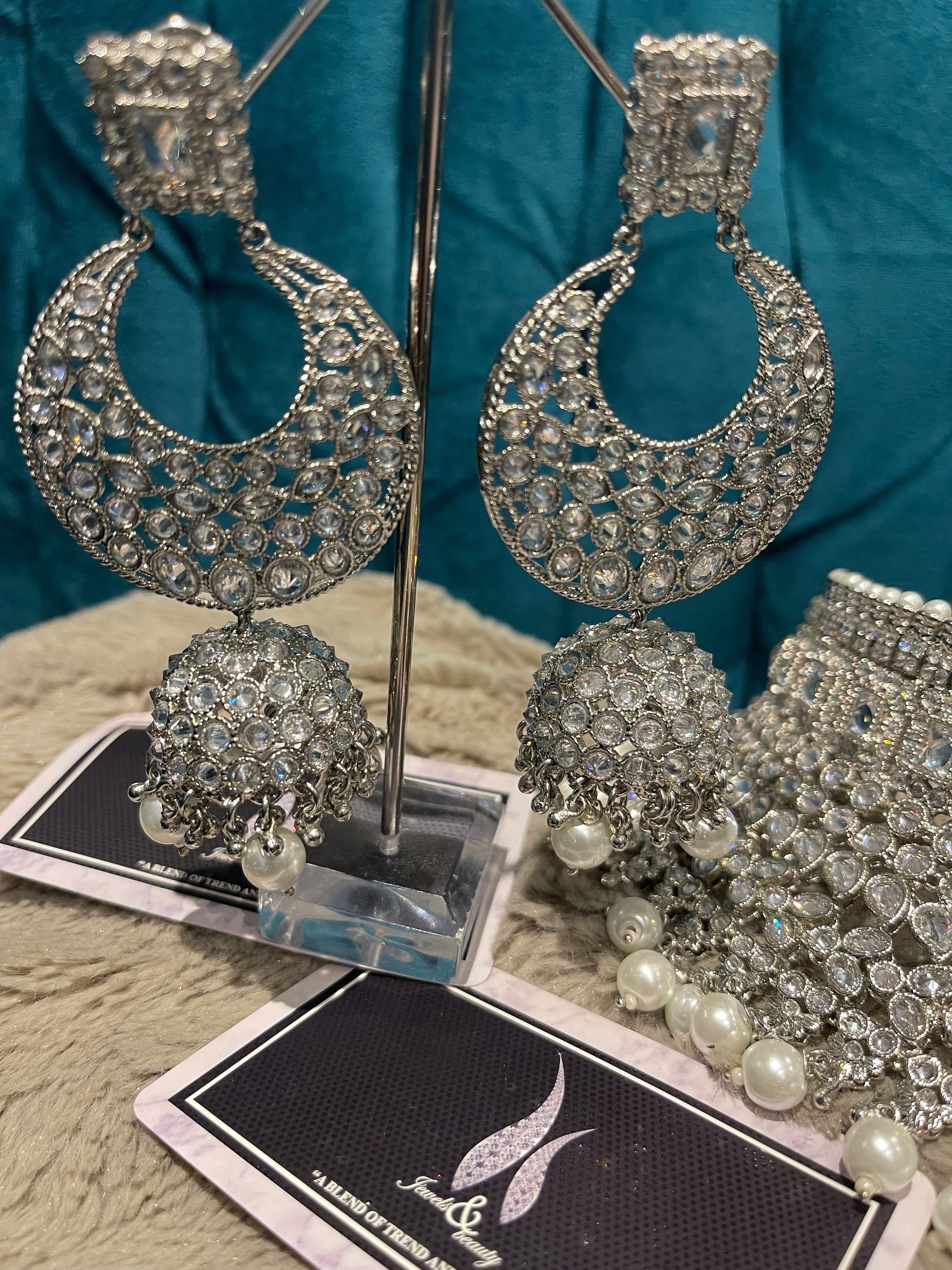 Silver Plated Polki Choker Set: Indian Bridal Jewelry