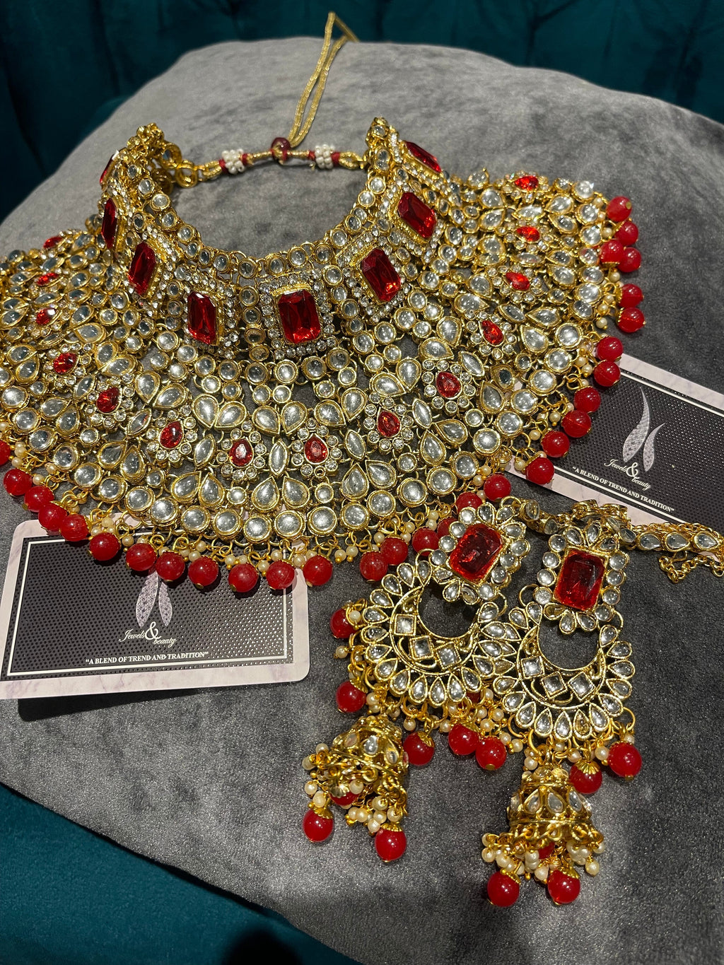 Red Kundan Choker and Chandballi Earrings Set: Indian Bridal Jewelry