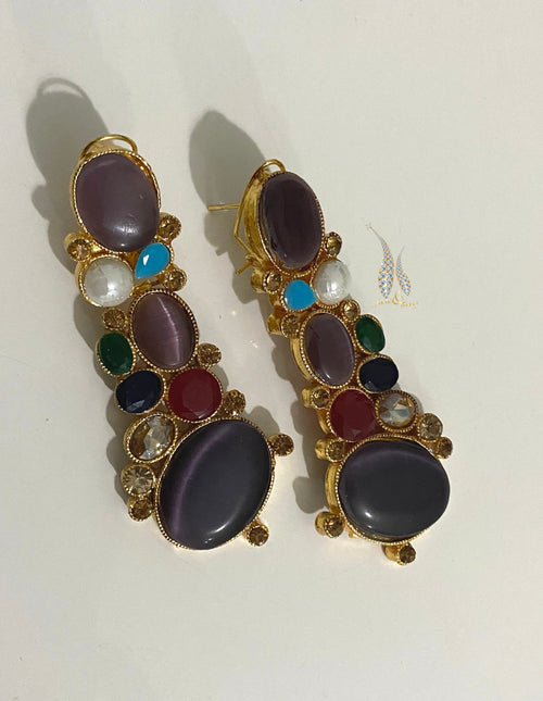 Gold Plated Indian Earrings: Purple Stone Dangle Earrings