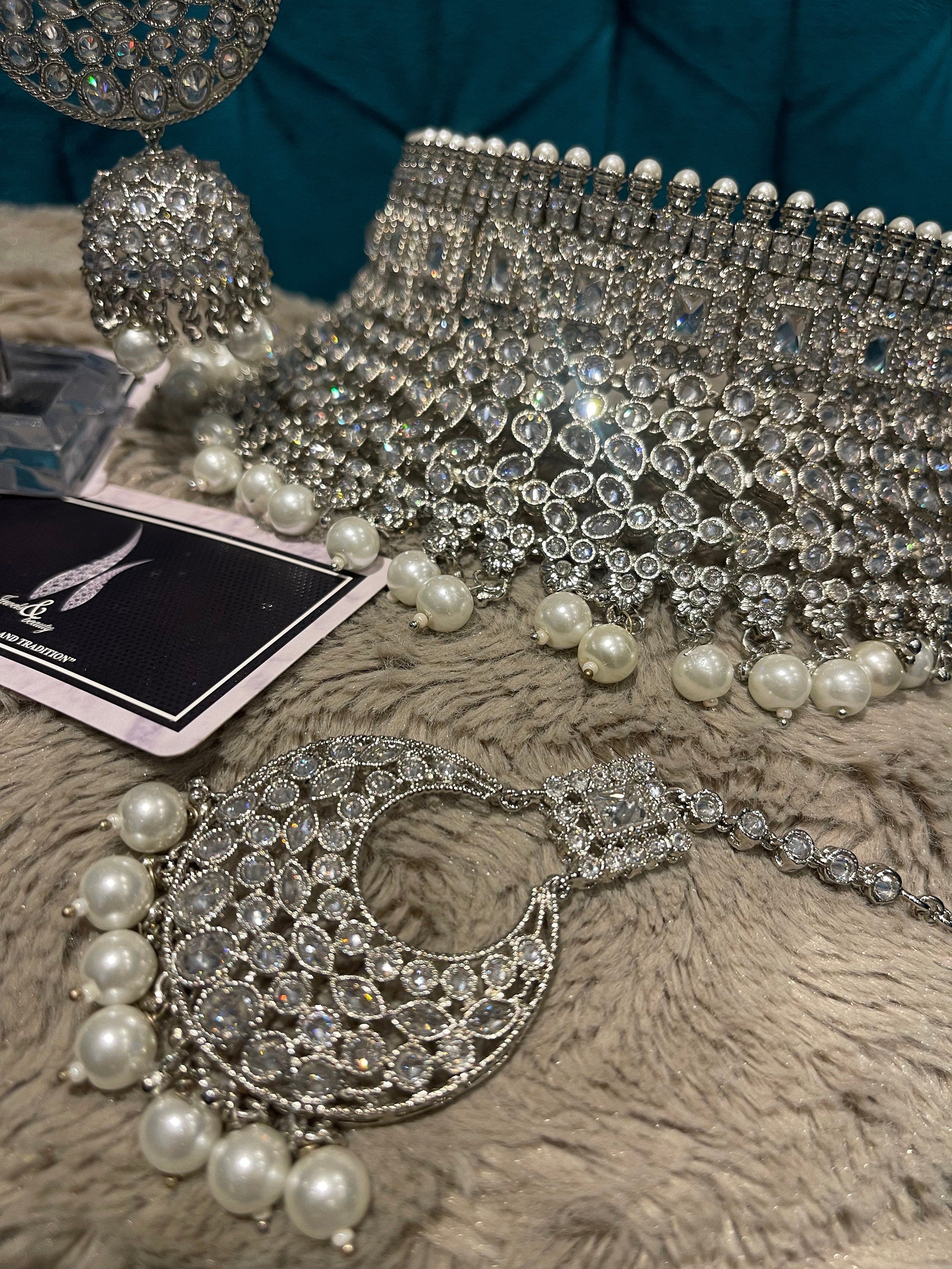 Silver Plated Polki Choker Set: Indian Bridal Jewelry