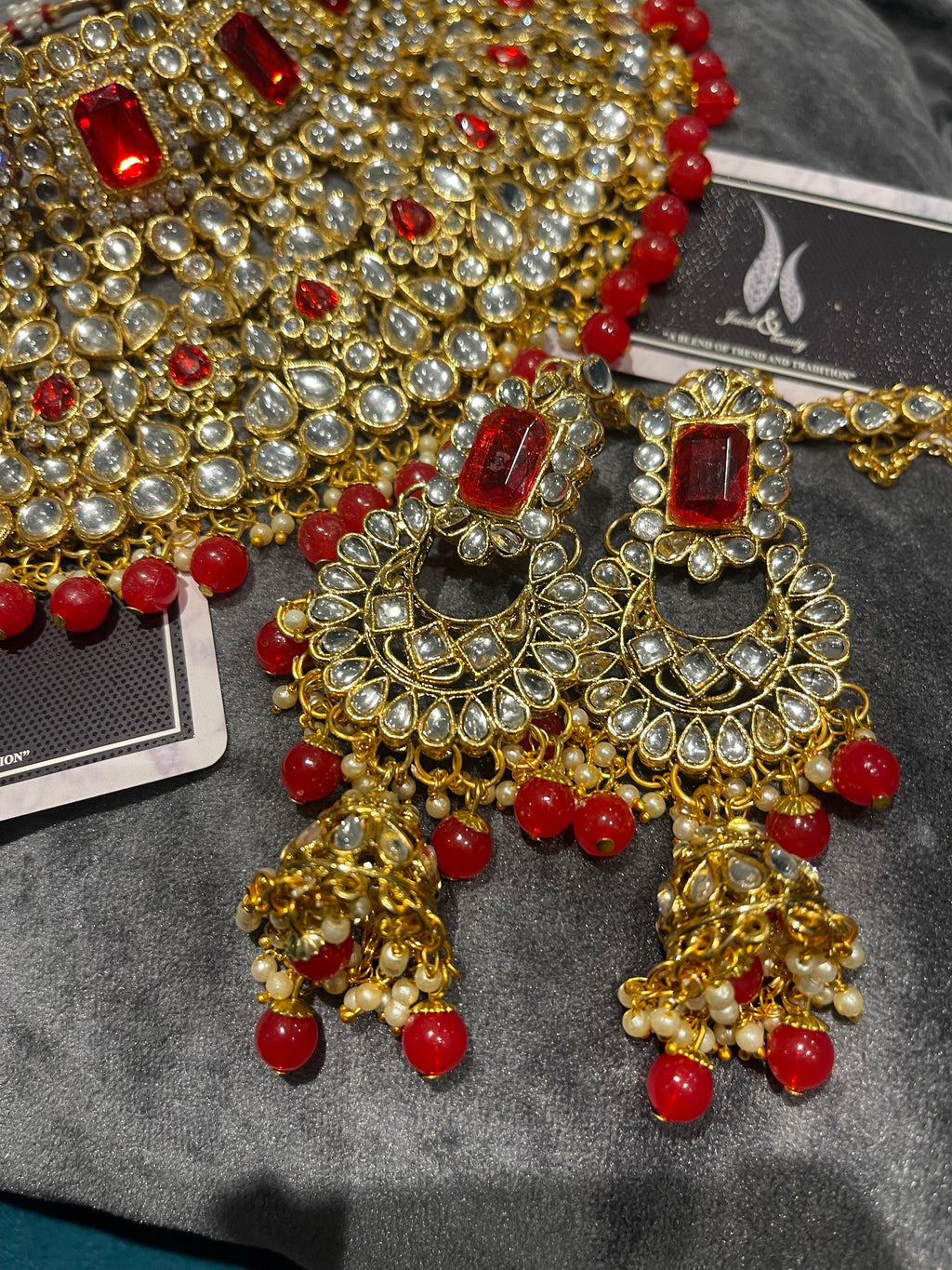Red Kundan Choker and Chandballi Earrings Set: Indian Bridal Jewelry