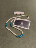 Real Pearl Necklace & Studs Set: Light Blue Indian Jewelry