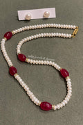 Real Pearl Necklace & Studs: Ruby Indian Jewelry Set