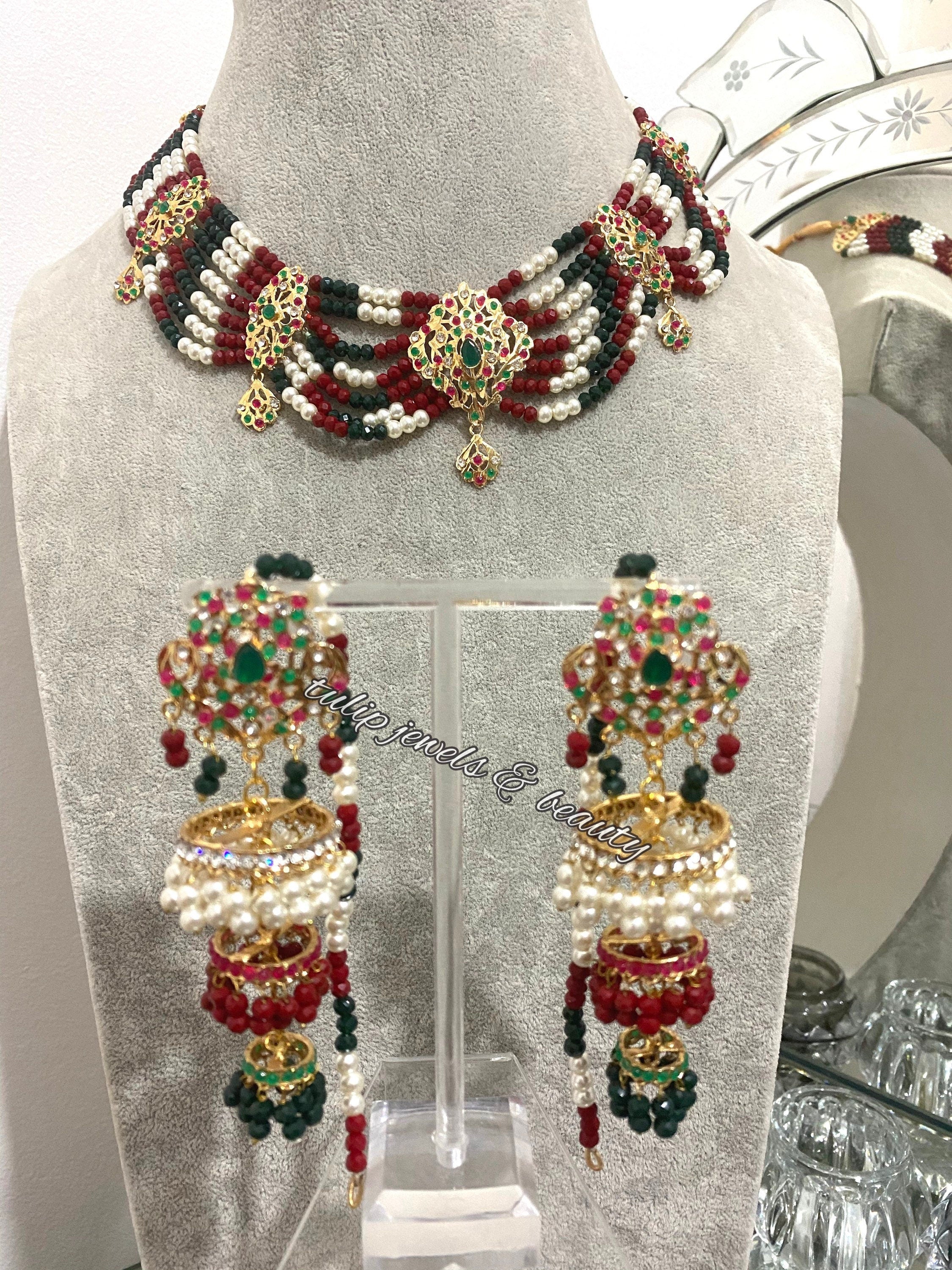 Handmade Hyderabadi Jhumki Necklace Set: Bridal Jewelry