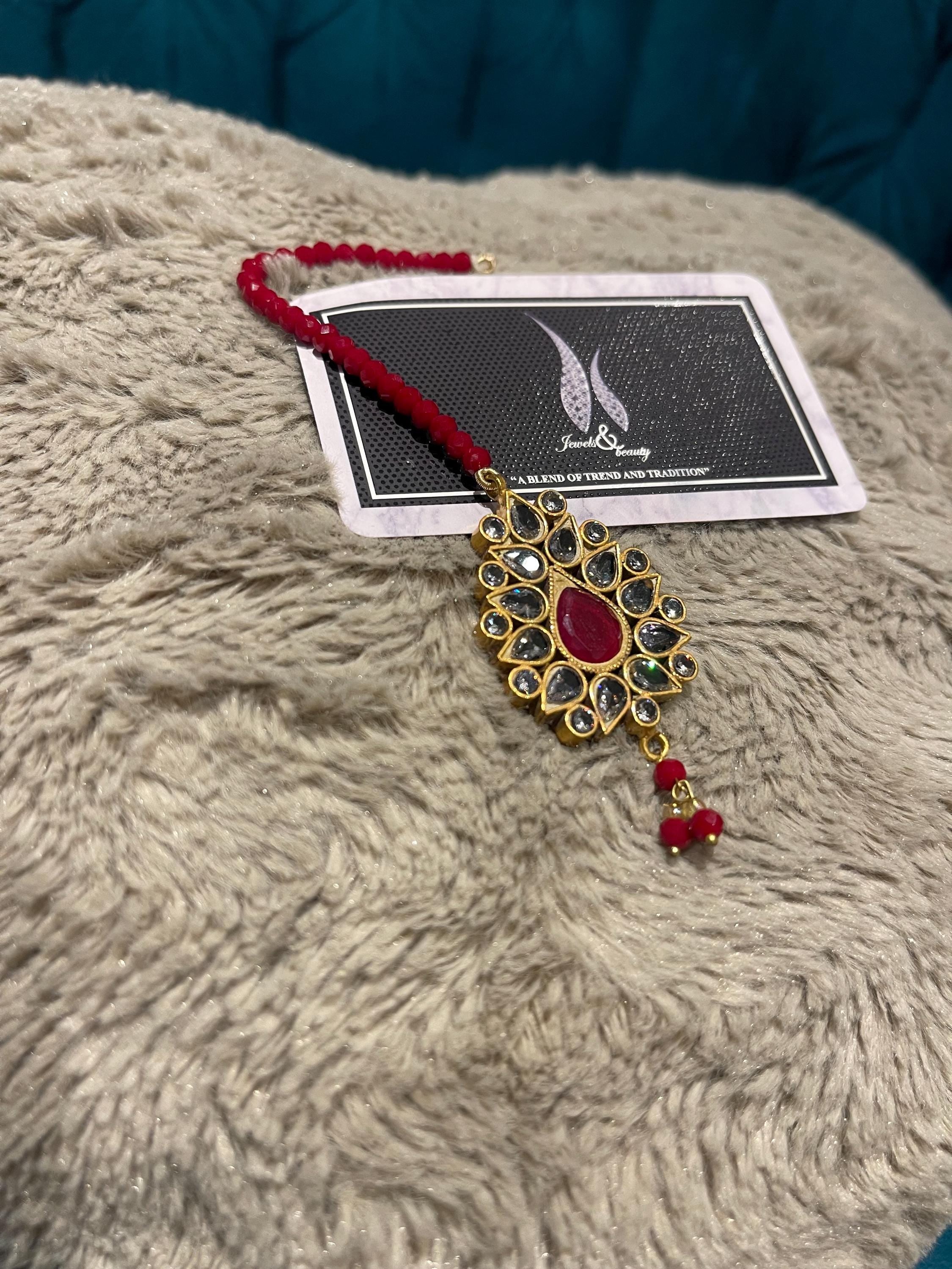 Red Kundan Mang Tikka: Indian Head Jewelry