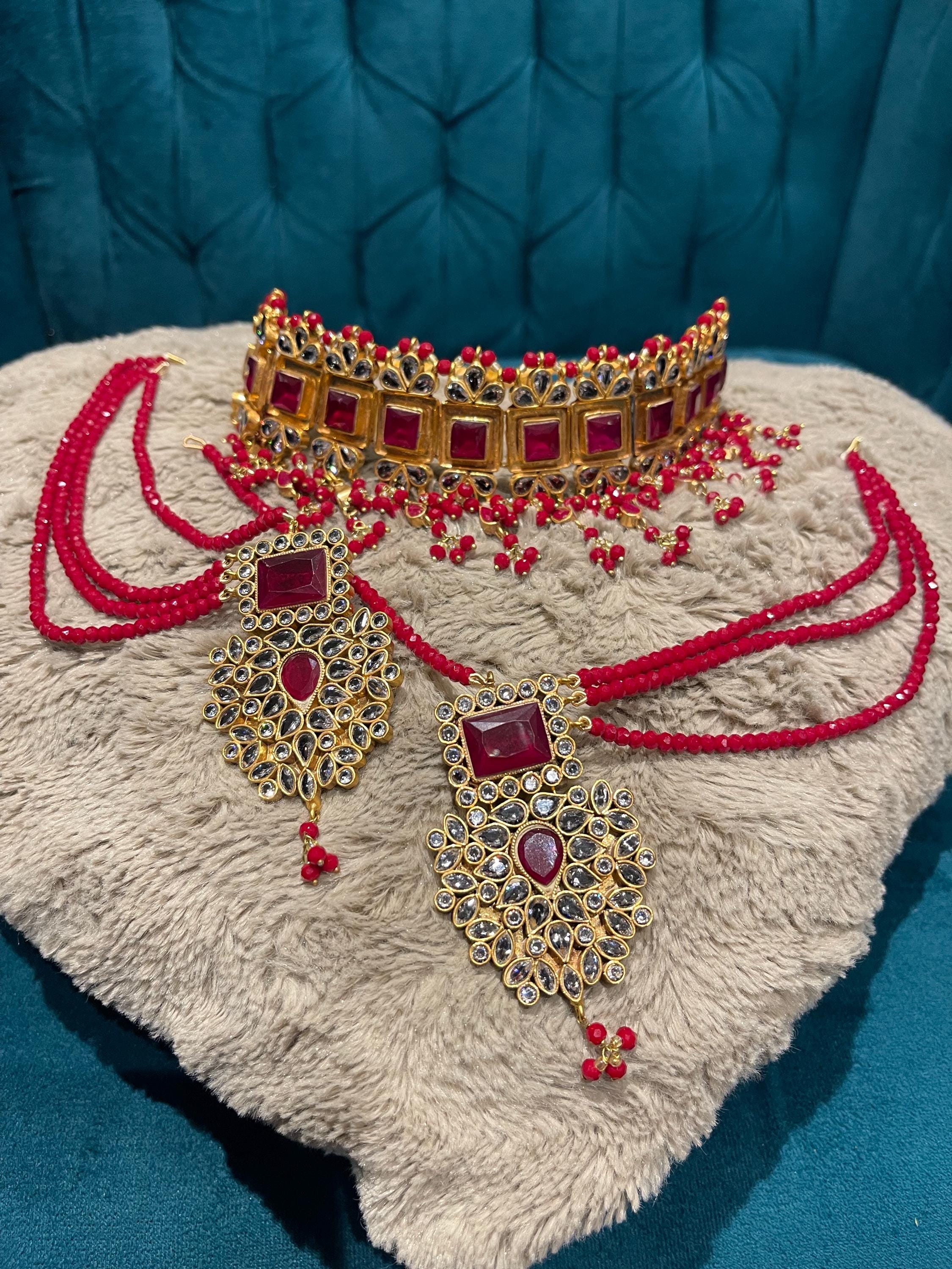 Gold Plated Kundan Choker Earrings Set: Indian Pakistani Jewelry
