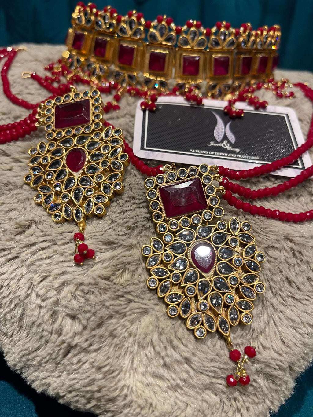 Gold Plated Kundan Choker Earrings Set: Indian Pakistani Jewelry