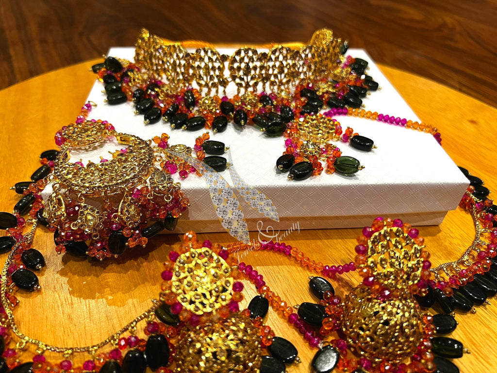 Gold Plated Hyderabadi Choker Set: Indian Pakistani Bridal Jewelry