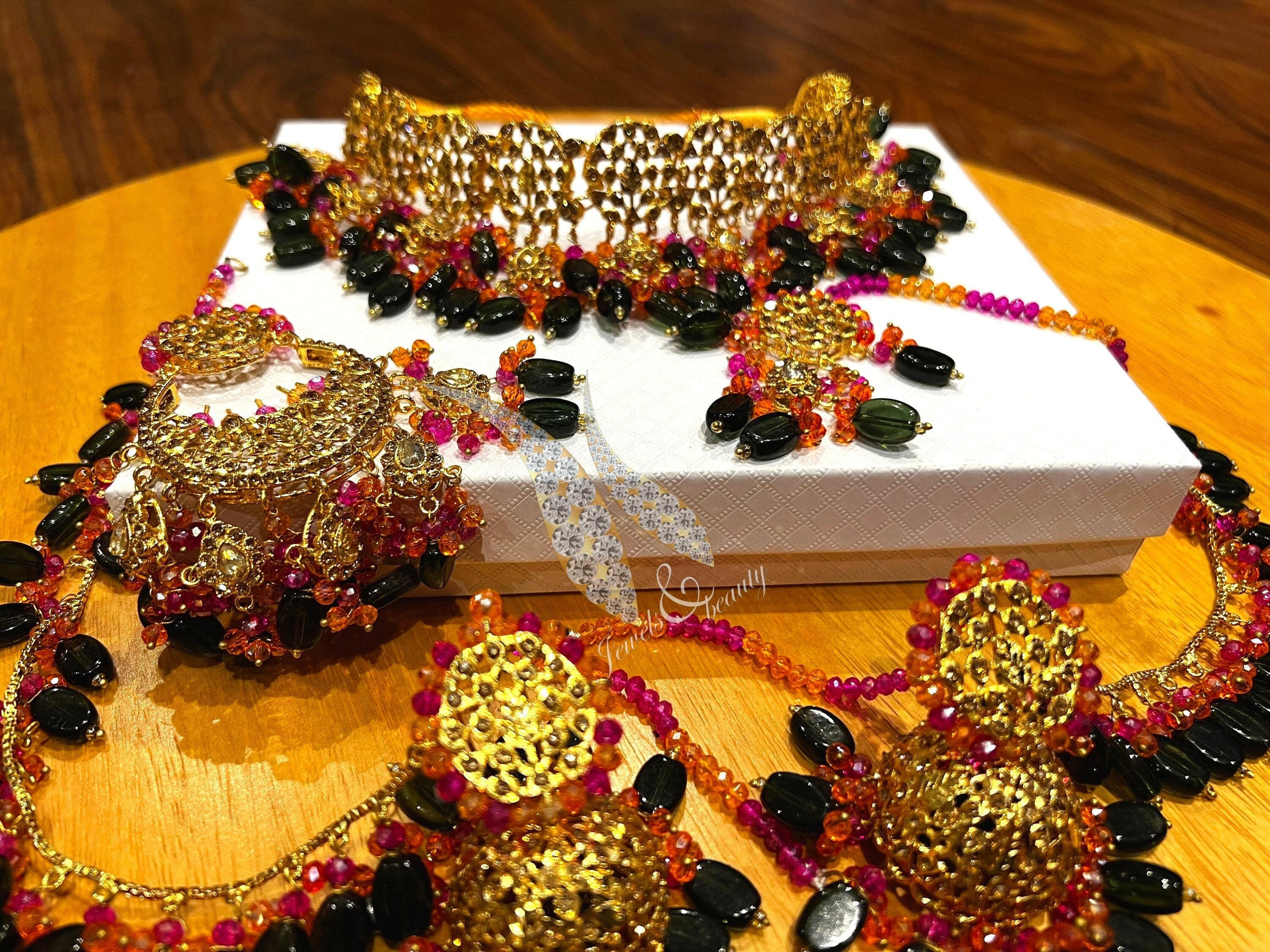 Gold Plated Hyderabadi Choker Set: Indian Pakistani Bridal Jewelry