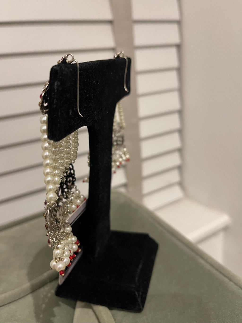 Hyderabadi Ruby Jhummar Earrings: Silver Plated Indian Jewelry