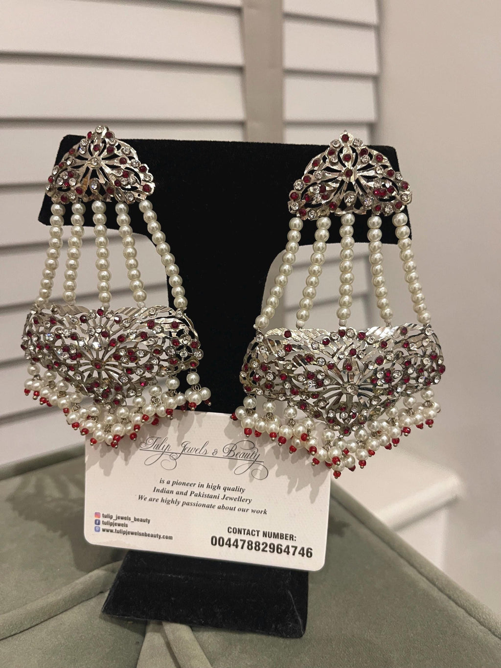 Hyderabadi Ruby Jhummar Earrings: Silver Plated Indian Jewelry
