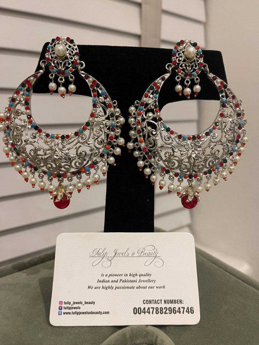 Hyderabadi Chandbali Earrings: Silver Plated Pakistani Jewelry