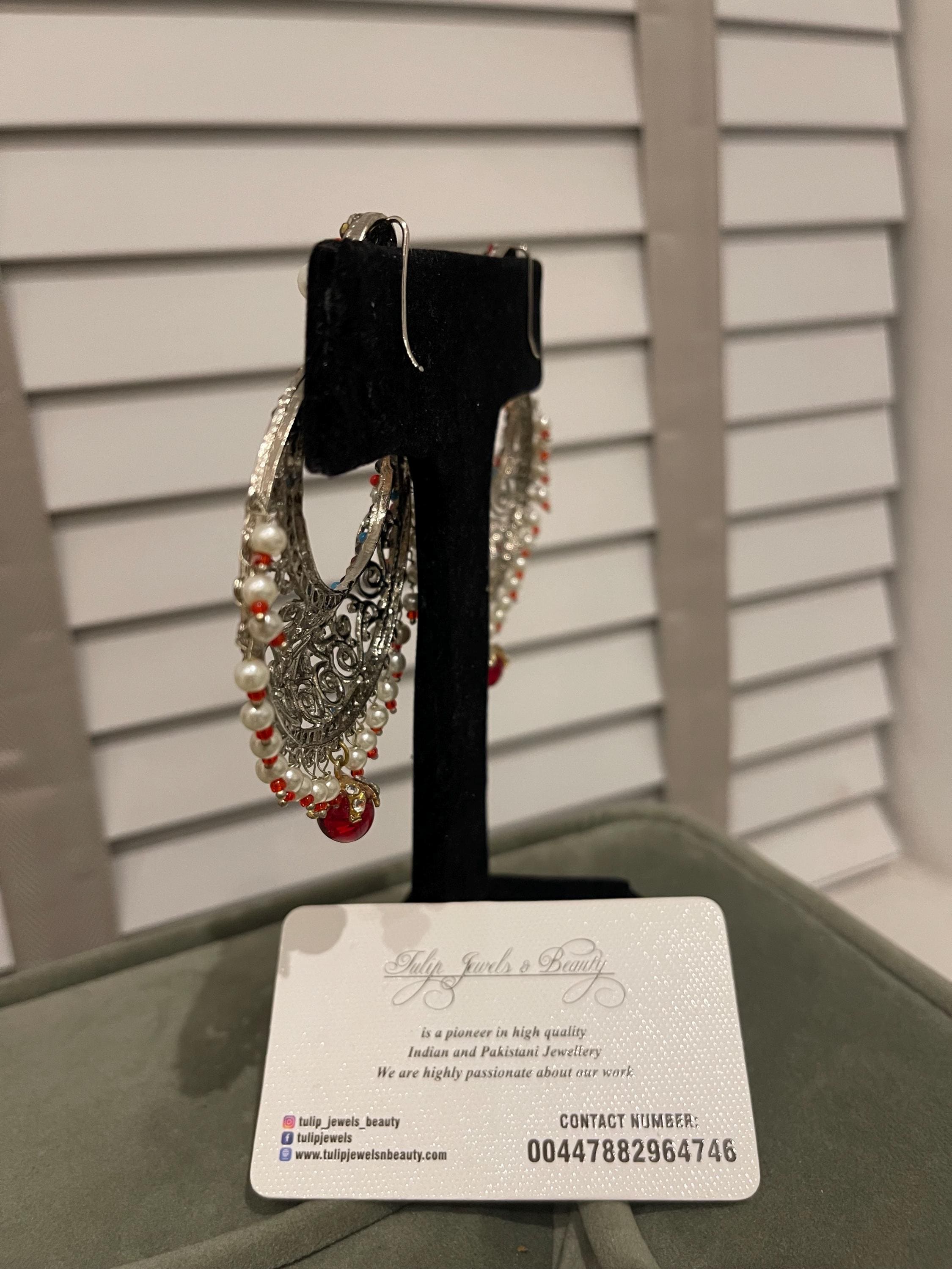 Hyderabadi Chandbali Earrings: Silver Plated Pakistani Jewelry