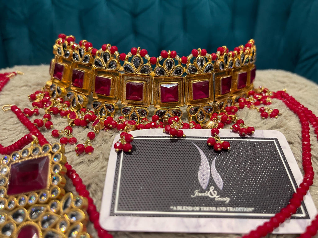 Gold Plated Kundan Choker Earrings Set: Indian Pakistani Jewelry