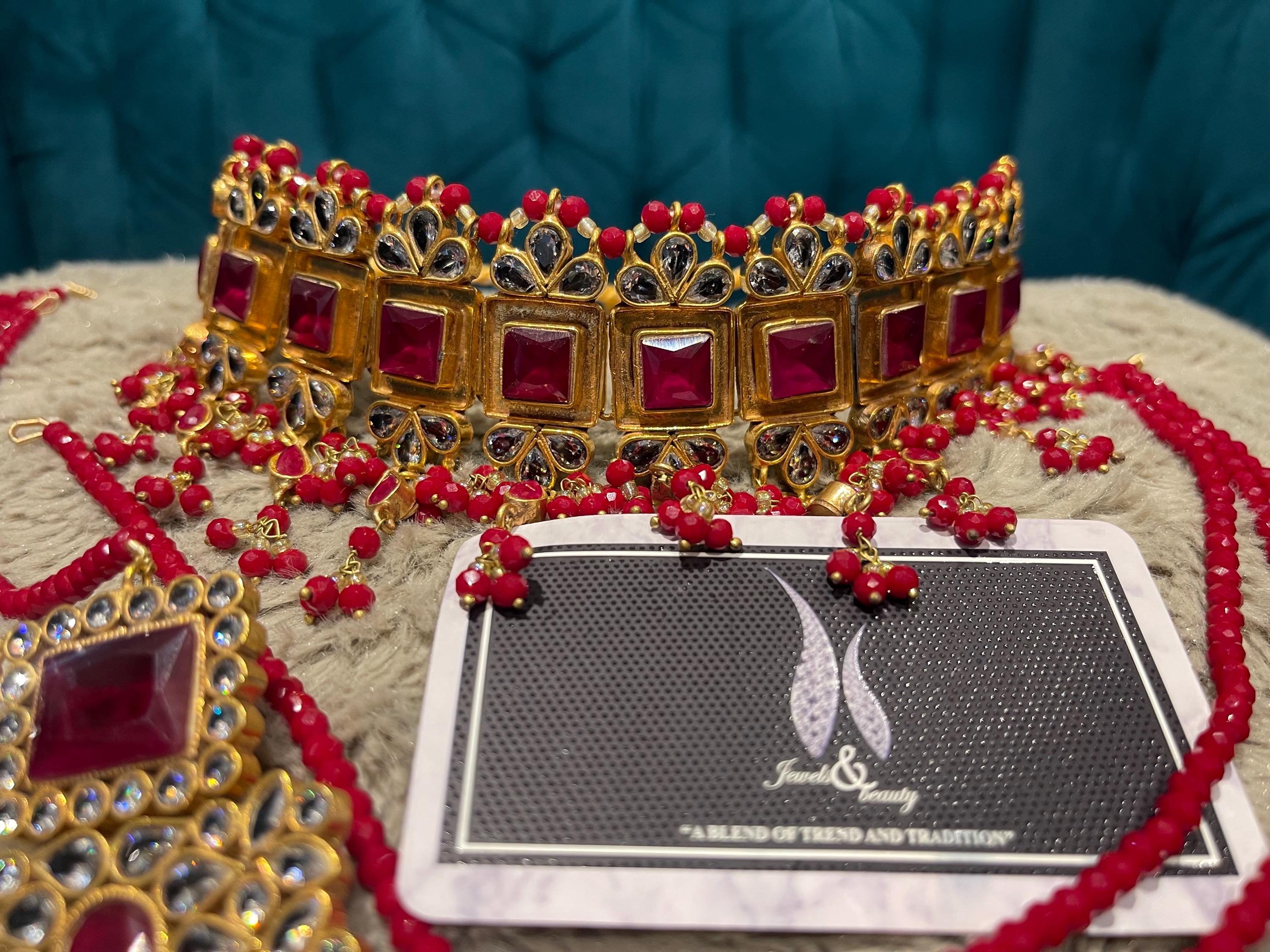 Gold Plated Kundan Choker Earrings Set: Indian Pakistani Jewelry