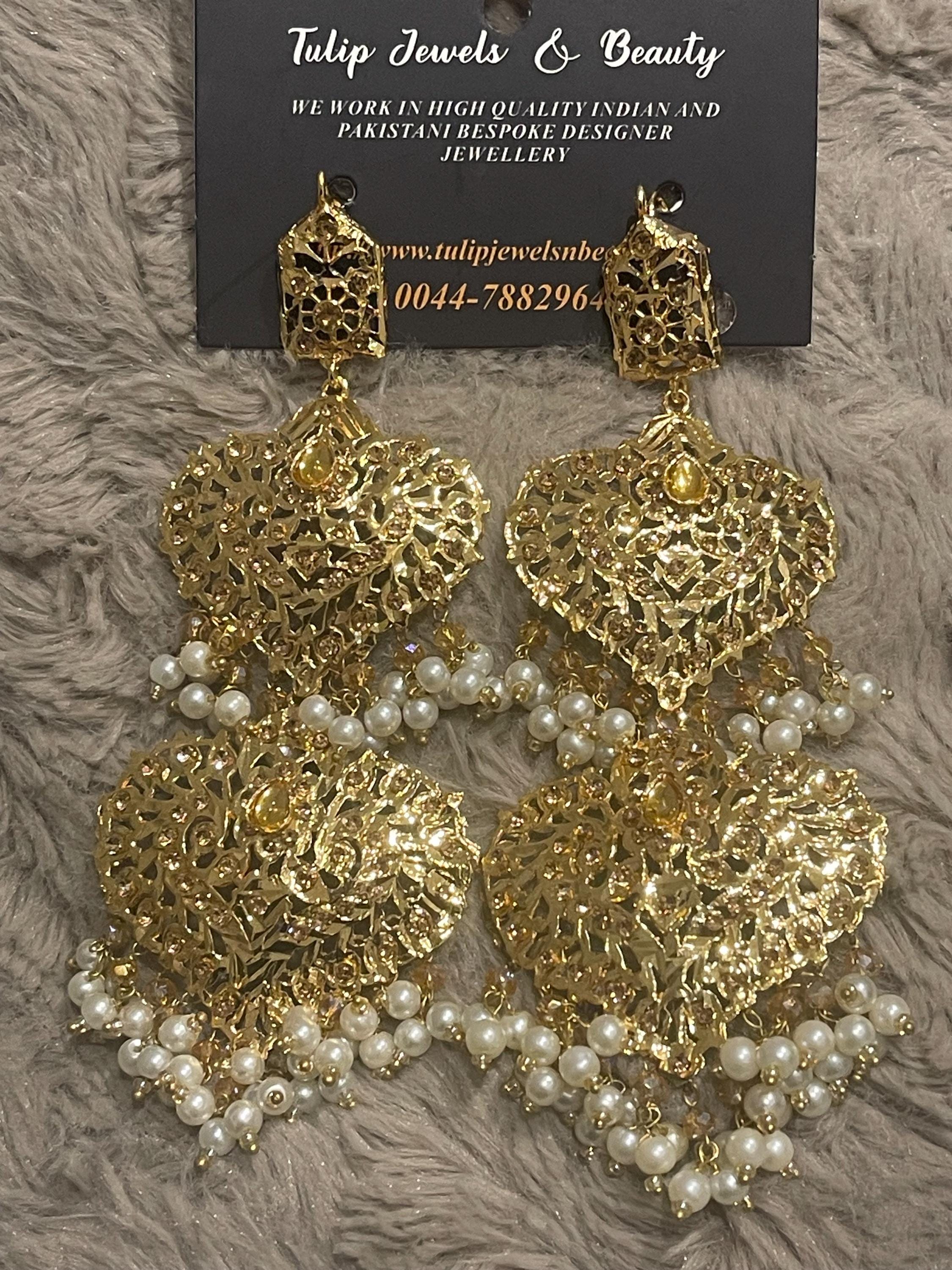 Hyderabadi Gold Plated Magar Earrings: Indian Pakistani Jewelry