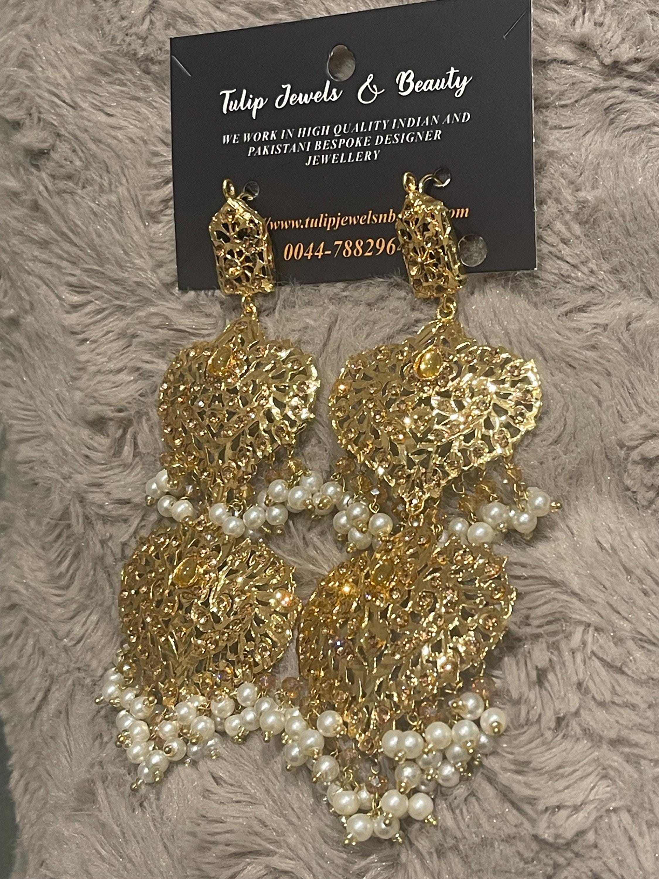 Hyderabadi Gold Plated Magar Earrings: Indian Pakistani Jewelry