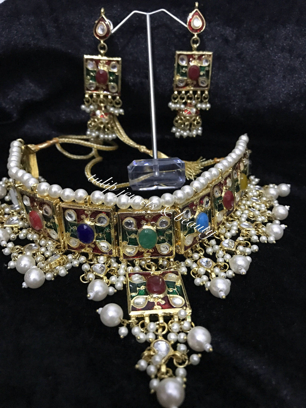 Handmade Meenakari Choker Set: Indian Pakistani Jewelry