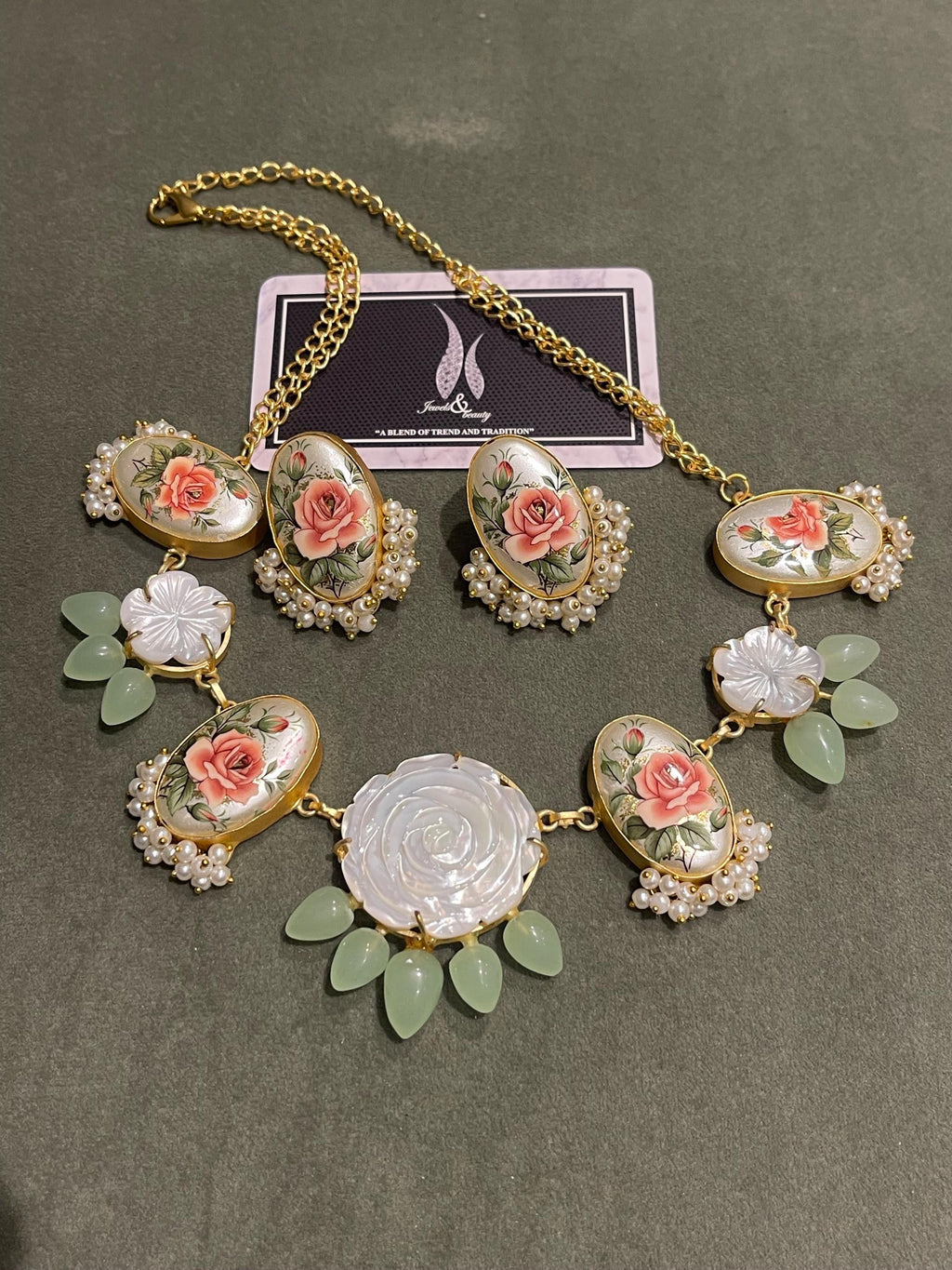 Gift for her Real Pearl Necklace Earring Set, christmas gift for women Brass Jewelry with Japanese Stones