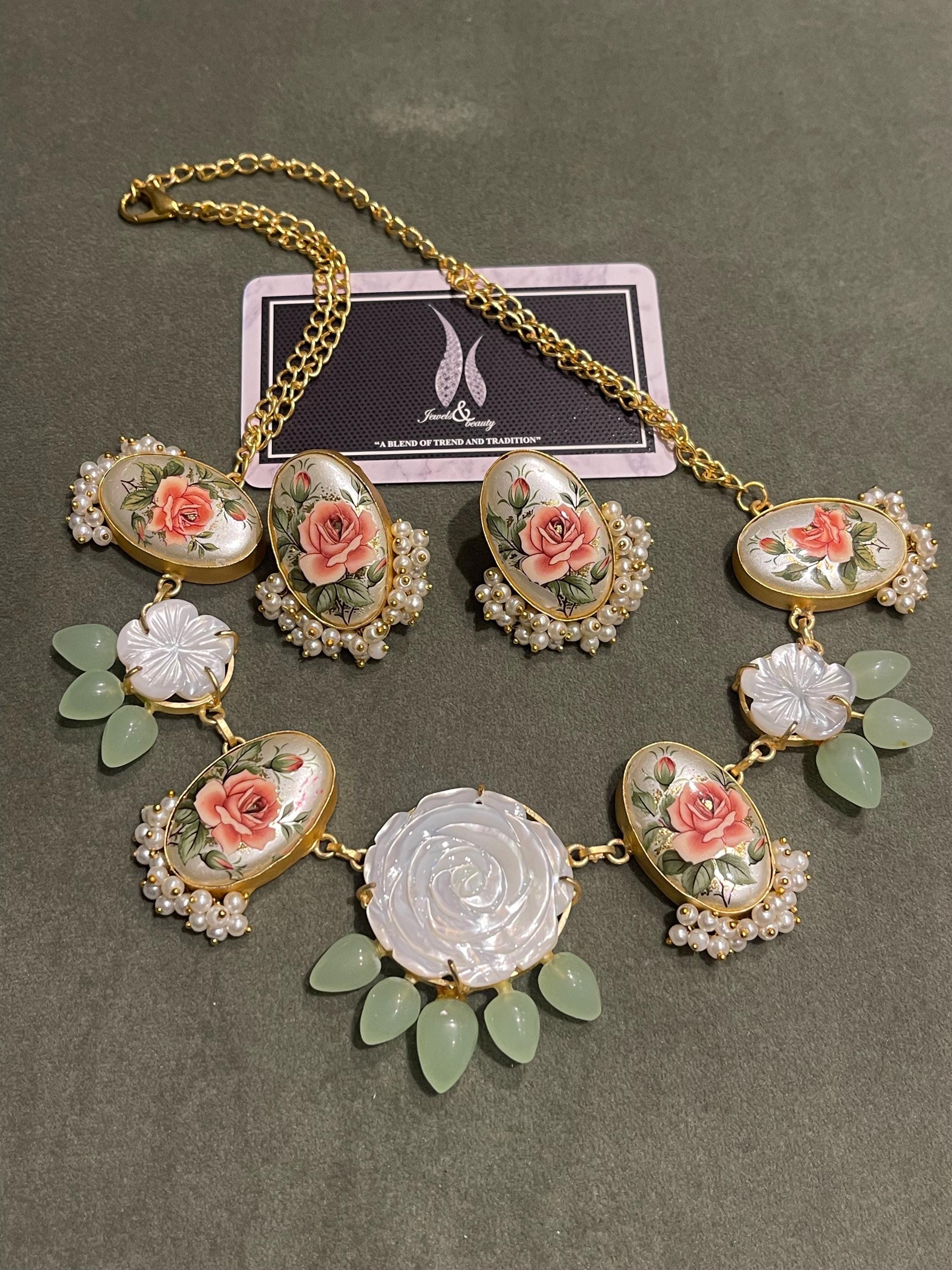 Gift for her Real Pearl Necklace Earring Set, christmas gift for women Brass Jewelry with Japanese Stones