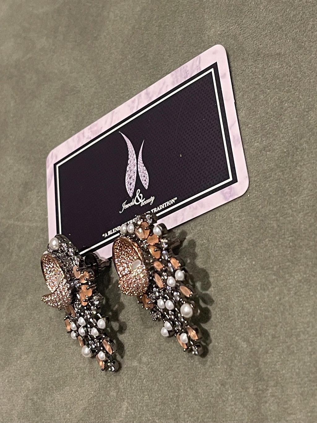 Diamante Victorian Earrings: Peach Hydro & CZ Stone Studs