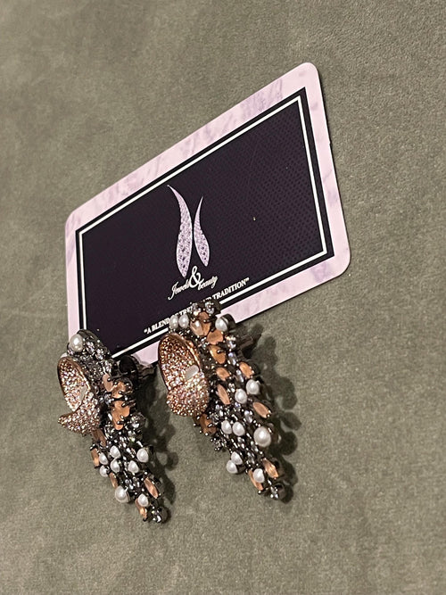 Diamante Victorian Earrings: Peach Hydro & CZ Stone Studs