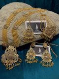 Gold Plated Pakistani Rani Haar Set: Tikka, Jhummar & Earrings