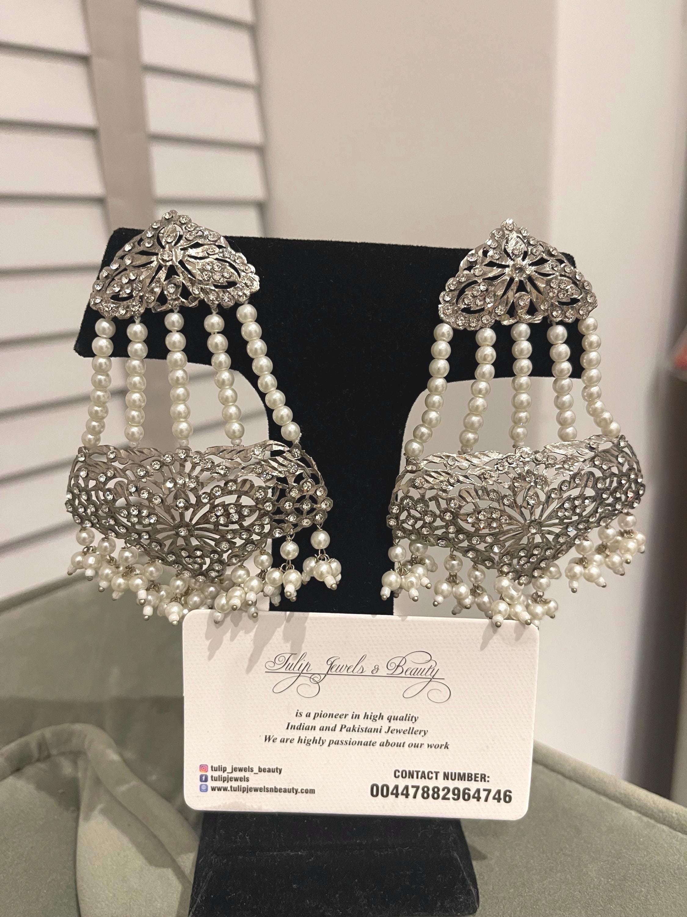 Silver Plated Jhummar Earrings: Hyderabadi Indian Jewelry