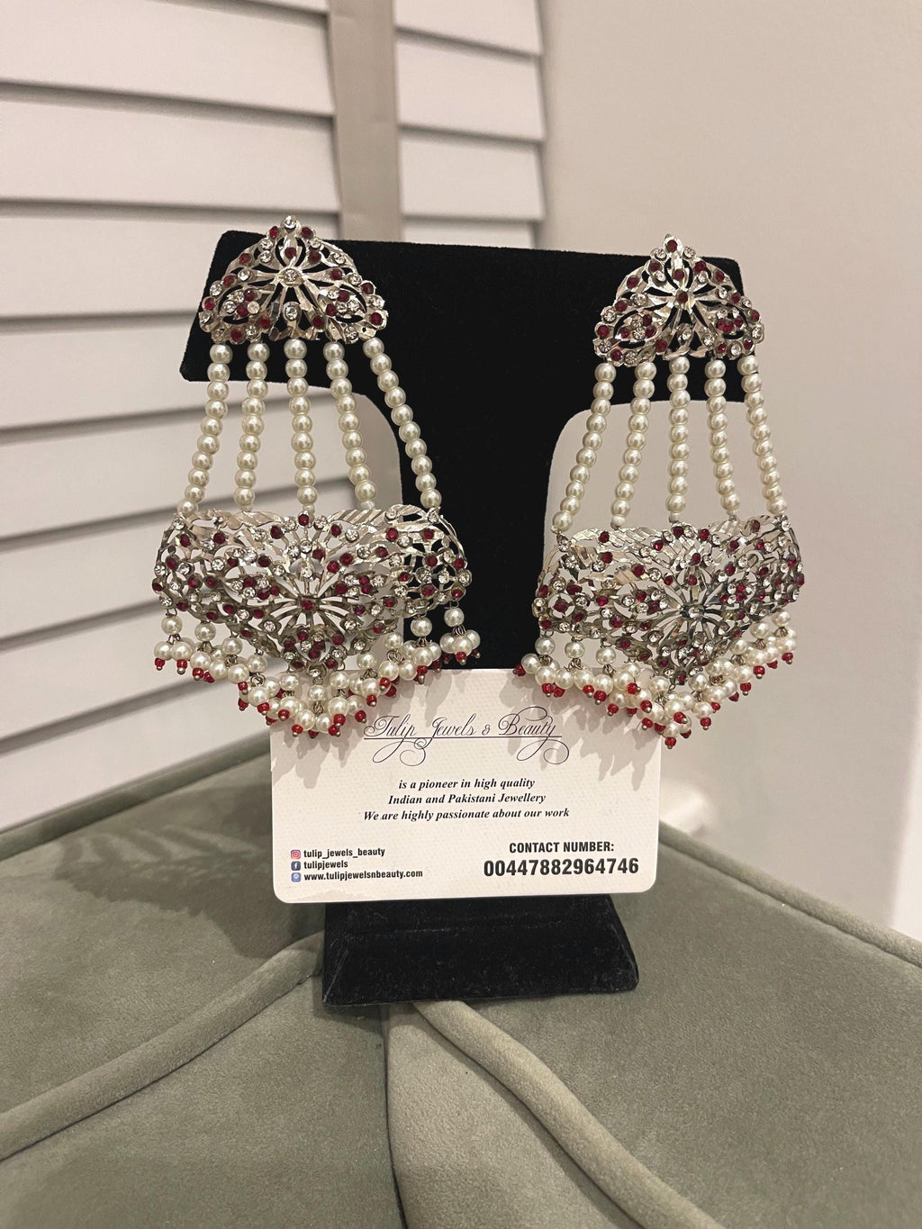 Hyderabadi Ruby Jhummar Earrings: Silver Plated Indian Jewelry