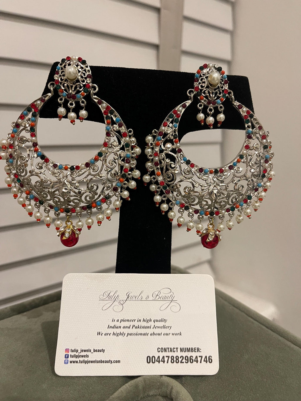 Hyderabadi Chandbali Earrings: Silver Plated Pakistani Jewelry