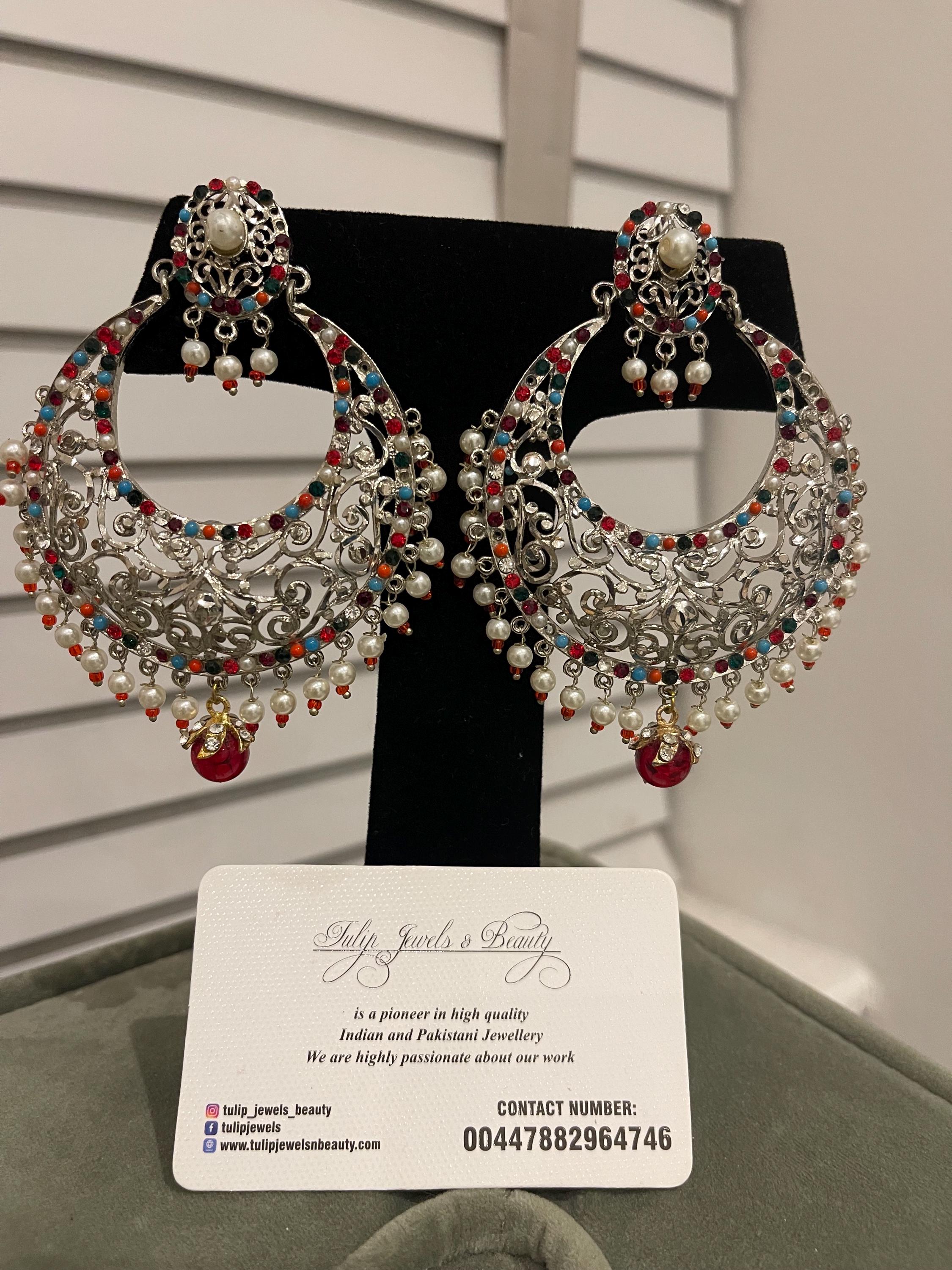 Hyderabadi Chandbali Earrings: Silver Plated Pakistani Jewelry