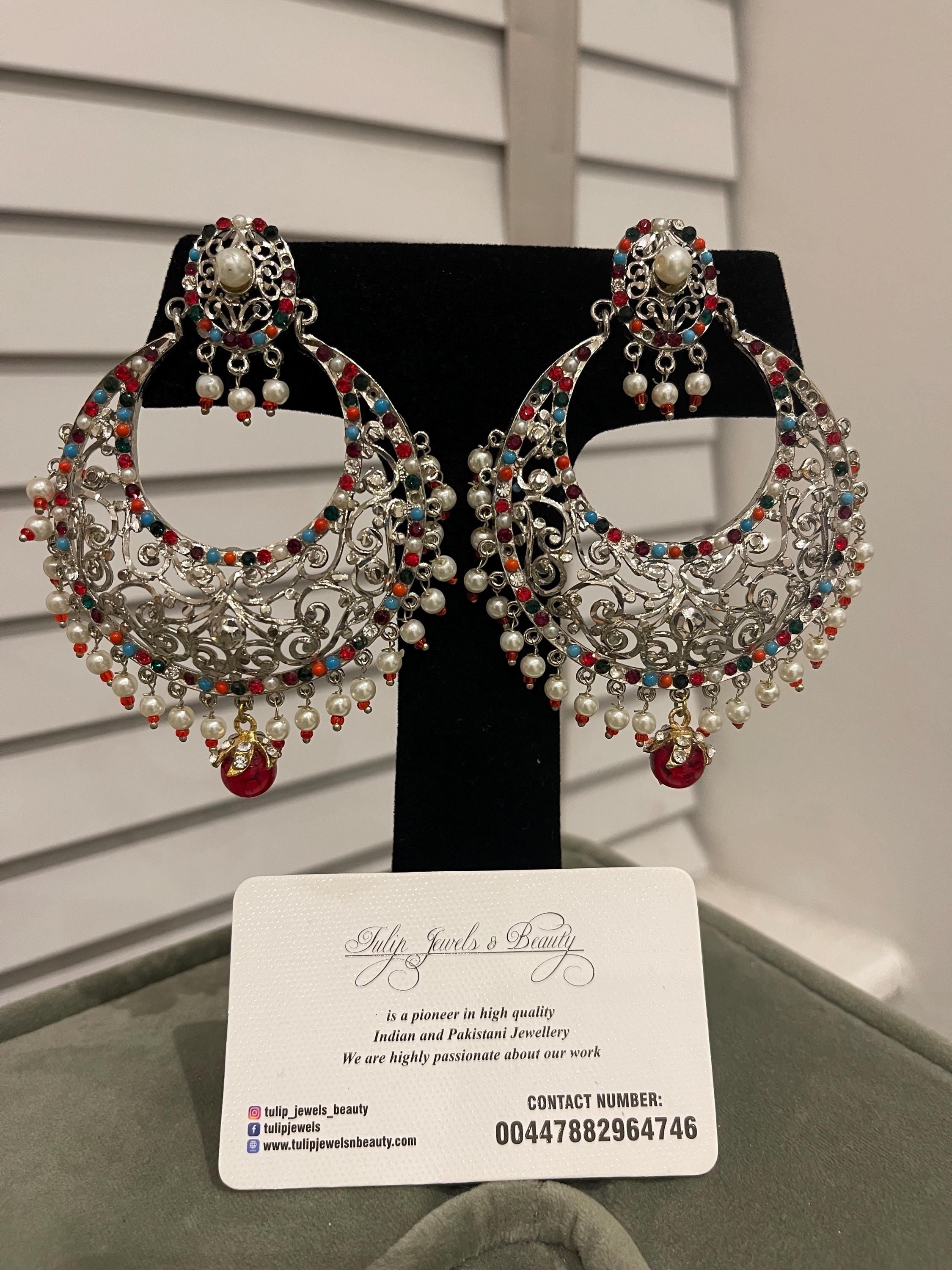 Hyderabadi Chandbali Earrings: Silver Plated Pakistani Jewelry