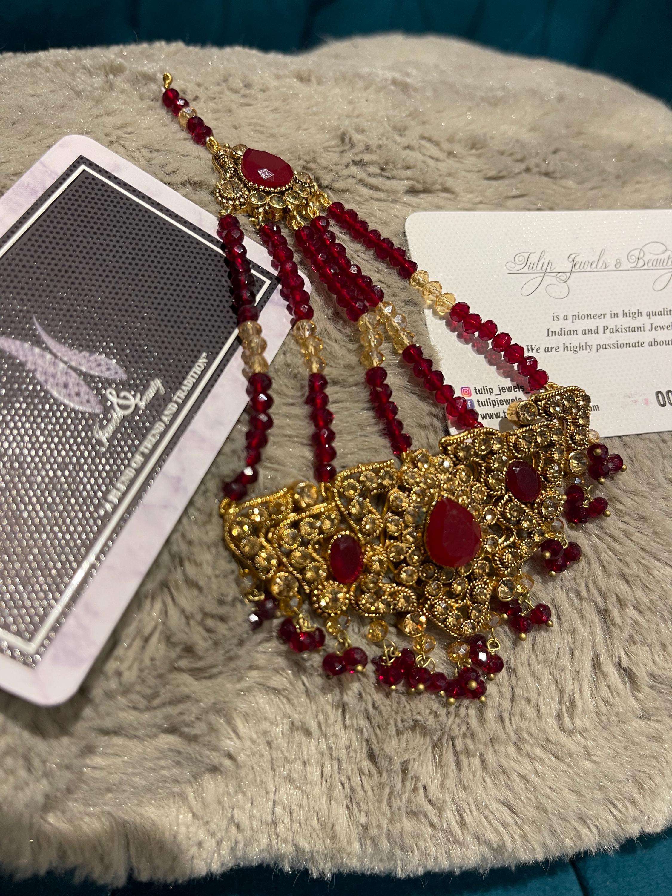 Jhummar Passa Gold polish indian jhummar  Maroon Indian Headpiece