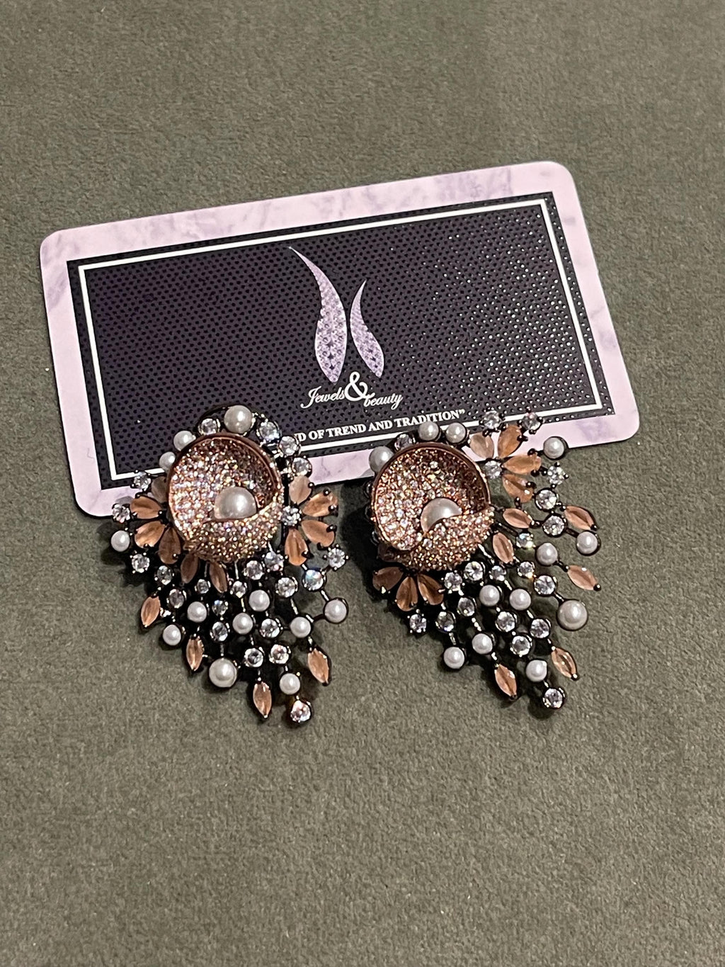 Diamante Victorian Earrings: Peach Hydro & CZ Stone Studs
